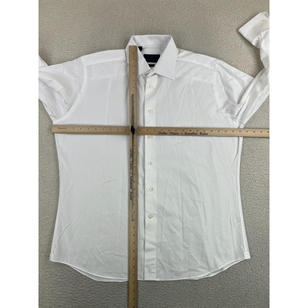 David Donahue Mens 17.5 32/33 White Solid Slim Fit Cotton Dress Shirt - Picture 6 of 8